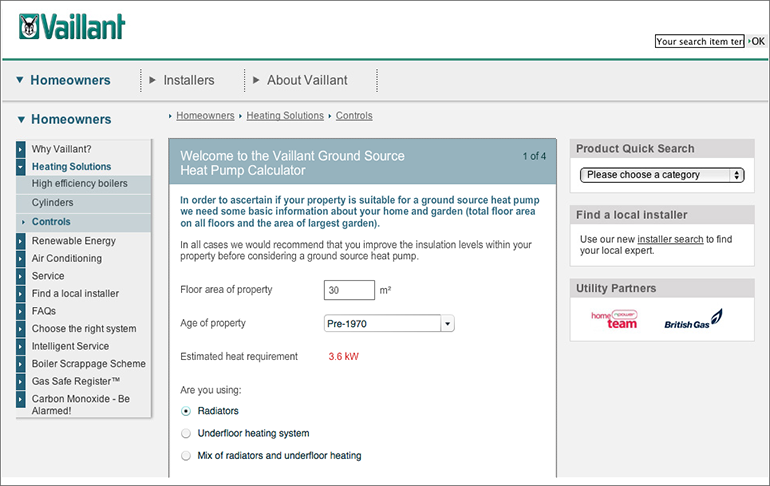 Vaillant GSHP calculator